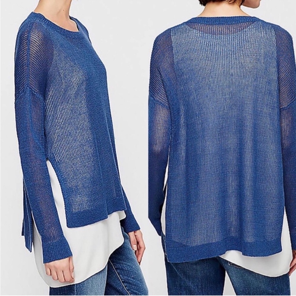 Eileen Fisher Slate Blue Loose Knit Sweater Size Small